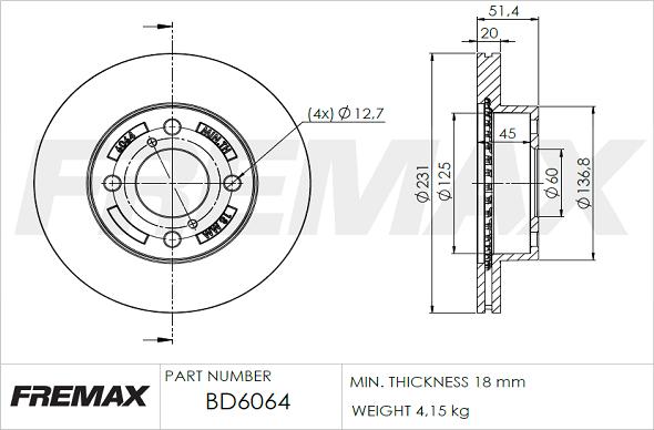 FREMAX BD-6064 - Тормозной диск autospares.lv