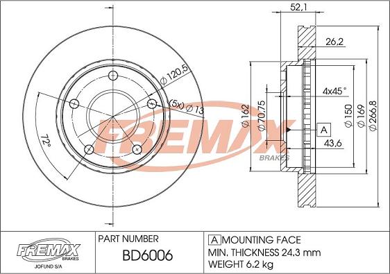 FREMAX BD-6006 - Тормозной диск autospares.lv