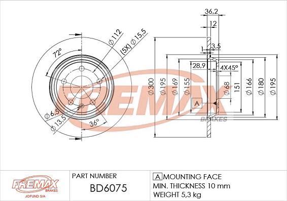 FREMAX BD-6075 - Тормозной диск autospares.lv