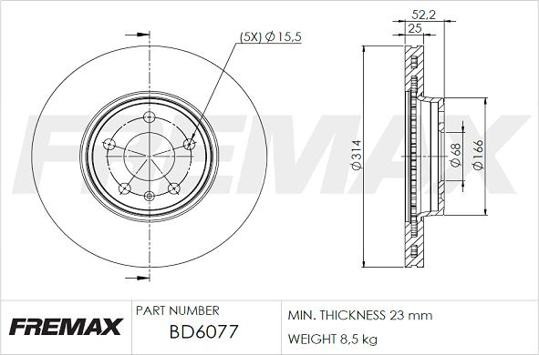 FREMAX BD-6077 - Тормозной диск autospares.lv