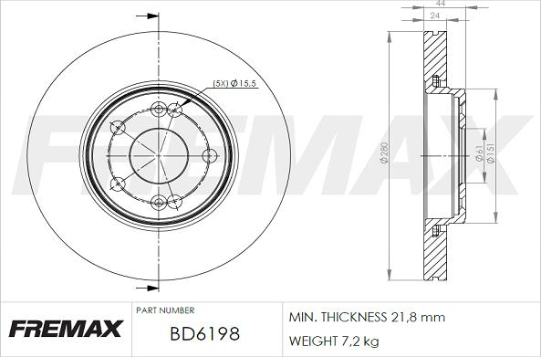 FREMAX BD-6198 - Тормозной диск autospares.lv