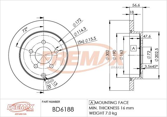 FREMAX BD-6188 - Тормозной диск autospares.lv