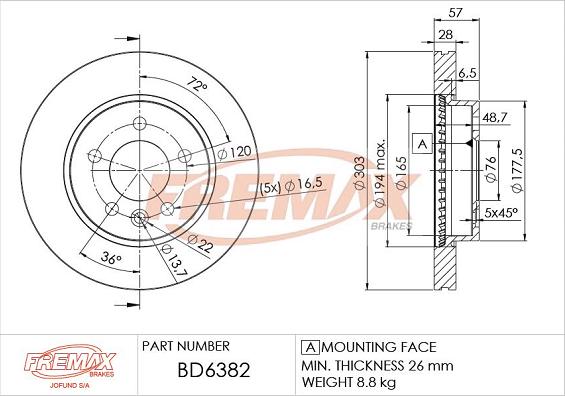 FREMAX BD-6382 - Тормозной диск autospares.lv