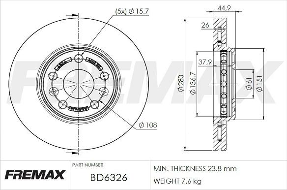 FREMAX BD-6326 - Тормозной диск autospares.lv