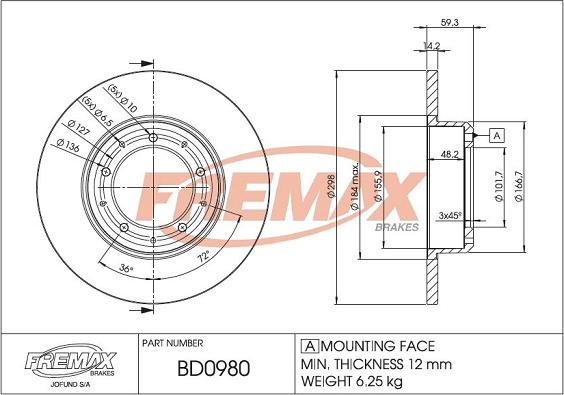 FREMAX BD-0980 - Тормозной диск autospares.lv
