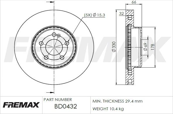 FREMAX BD-0432 - Тормозной диск autospares.lv