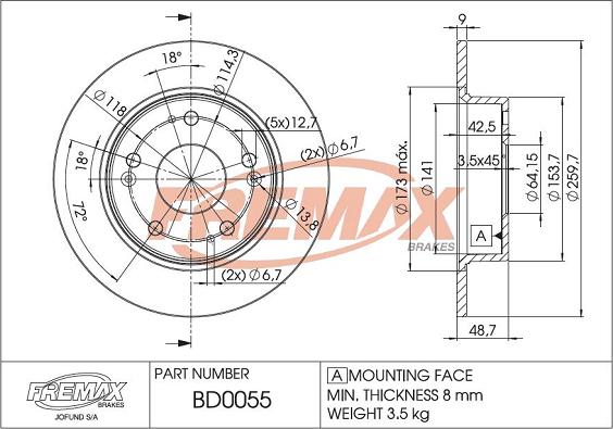 FREMAX BD-0055 - Тормозной диск autospares.lv