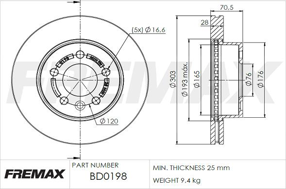 FREMAX BD-0198 - Тормозной диск autospares.lv