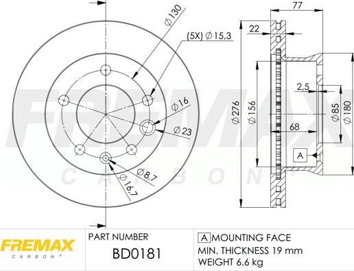 FREMAX BD-0181 - Тормозной диск autospares.lv