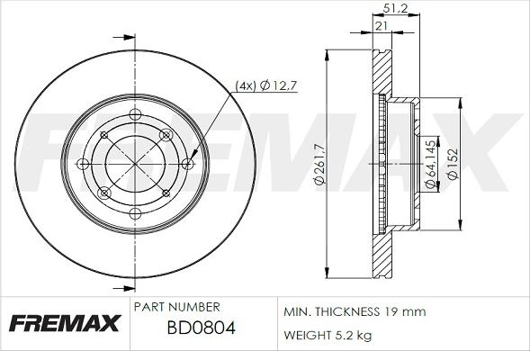 FREMAX BD-0804 - Тормозной диск autospares.lv