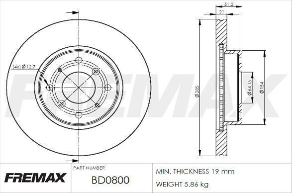 FREMAX BD-0800 - Тормозной диск autospares.lv
