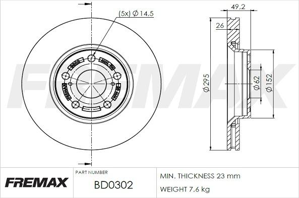 FREMAX BD-0302 - Тормозной диск autospares.lv