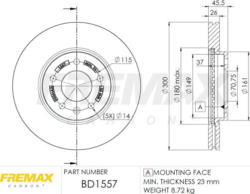 FREMAX BD-1557 - Тормозной диск autospares.lv