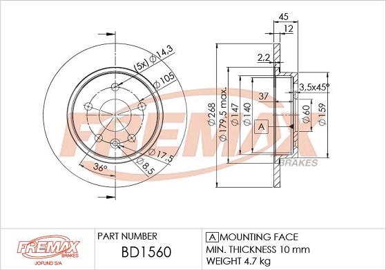 FREMAX BD-1560 - Тормозной диск autospares.lv