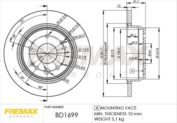 FREMAX BD-1699 - Тормозной диск autospares.lv