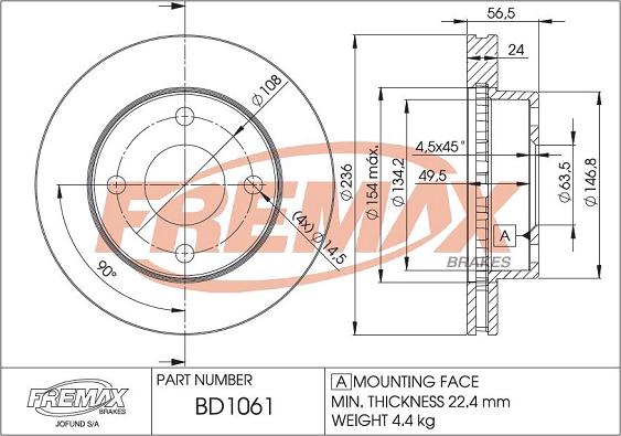 FREMAX BD-1061 - Тормозной диск autospares.lv