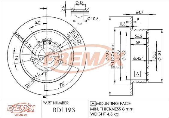 FREMAX BD-1193 - Тормозной диск autospares.lv