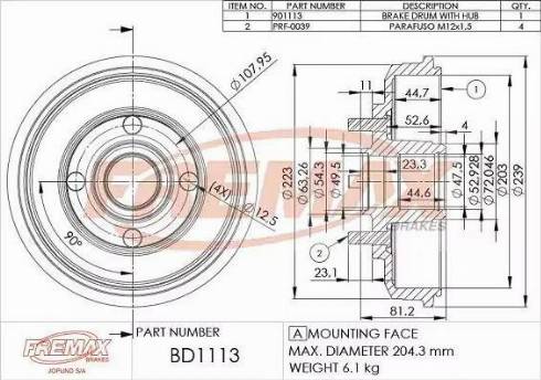 FREMAX BD-1113 - Тормозной барабан autospares.lv