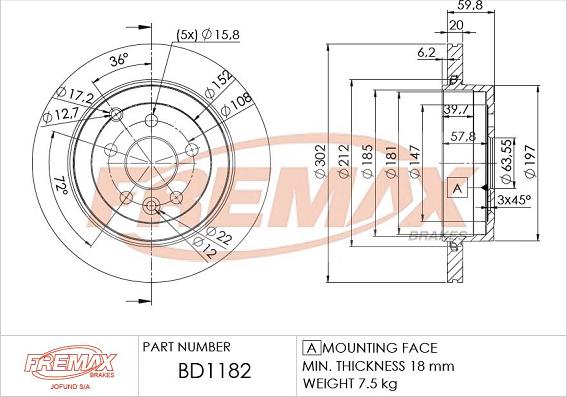 FREMAX BD-1182 - Тормозной диск autospares.lv