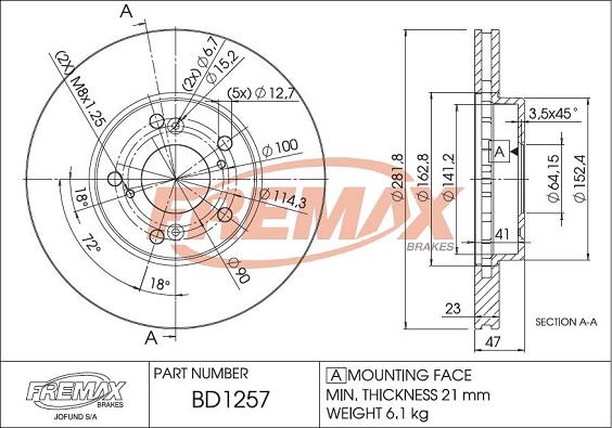 FREMAX BD-1257 - Тормозной диск autospares.lv