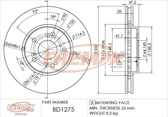 FREMAX BD-1275 - Тормозной диск autospares.lv