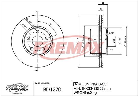 FREMAX BD-1270 - Тормозной диск autospares.lv