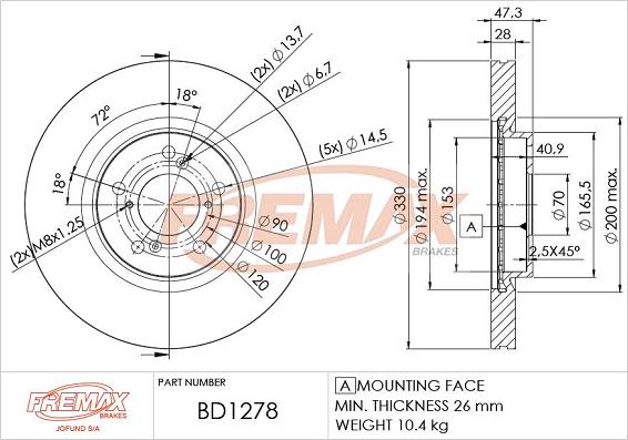 FREMAX BD-1278 - Тормозной диск autospares.lv