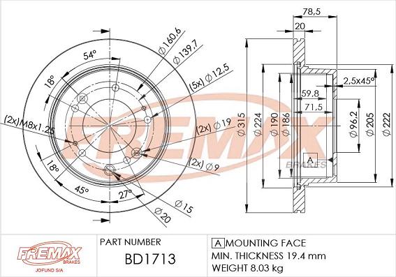 FREMAX BD-1713 - Тормозной диск autospares.lv