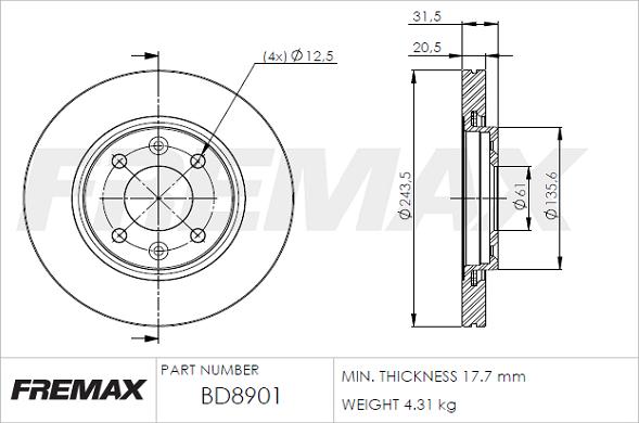 FREMAX BD-8901 - Тормозной диск autospares.lv