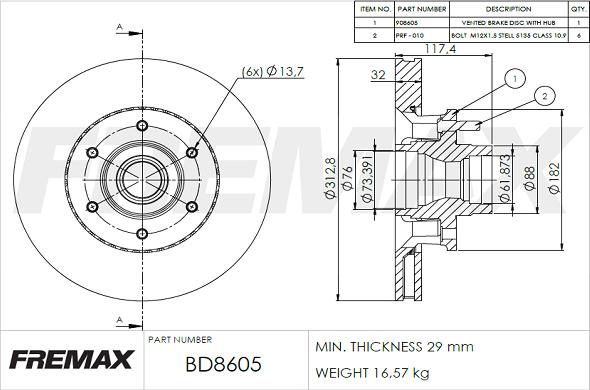 FREMAX BD-8605 - Тормозной диск autospares.lv