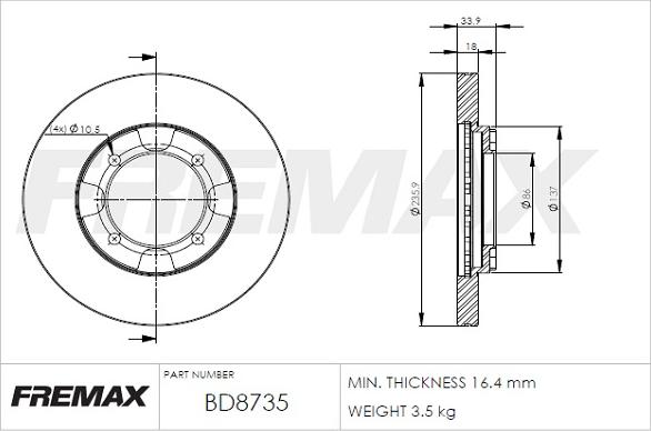 FREMAX BD-8735 - Тормозной диск autospares.lv