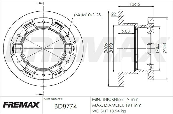 FREMAX BD-8774 - Тормозной диск autospares.lv