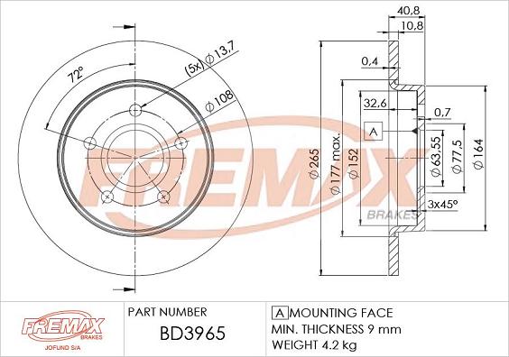 FREMAX BD-3965 - Тормозной диск autospares.lv