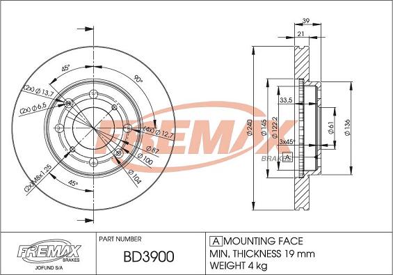 FREMAX BD-3900 - Тормозной диск autospares.lv