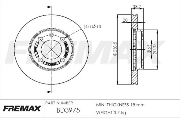 FREMAX BD-3975 - Тормозной диск autospares.lv