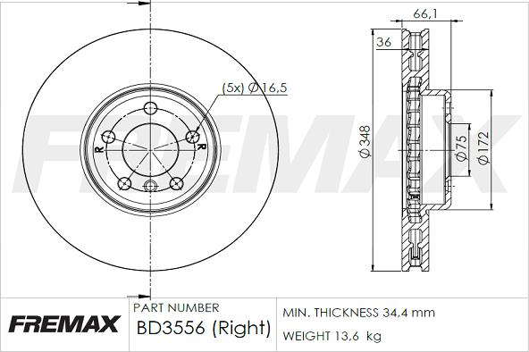 FREMAX BD-3556 - Тормозной диск autospares.lv