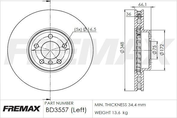 FREMAX BD-3557 - Тормозной диск autospares.lv