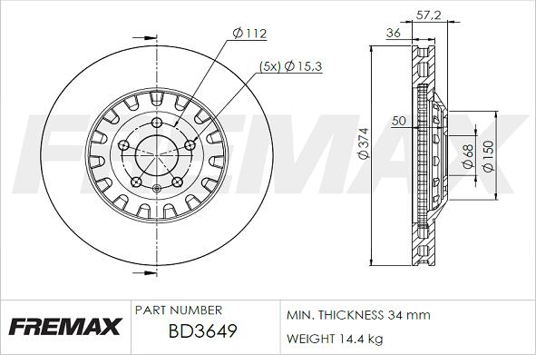 FREMAX BD-3649 - Тормозной диск autospares.lv