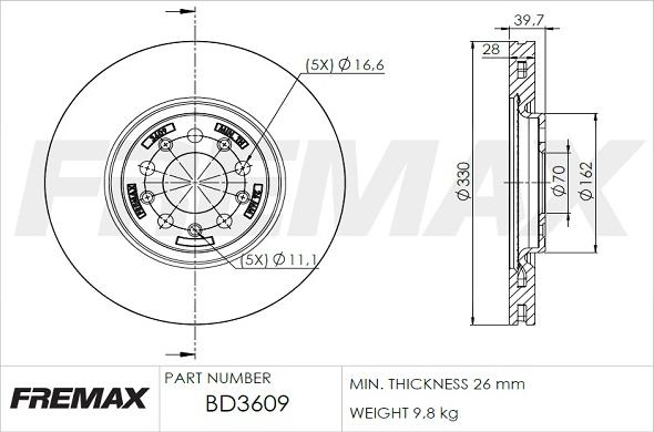 FREMAX BD-3609 - Тормозной диск autospares.lv