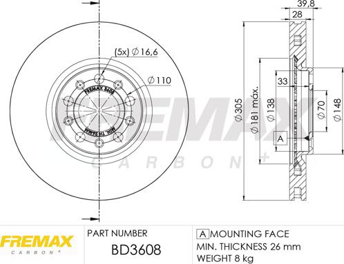 FREMAX BD-3608 - Тормозной диск autospares.lv