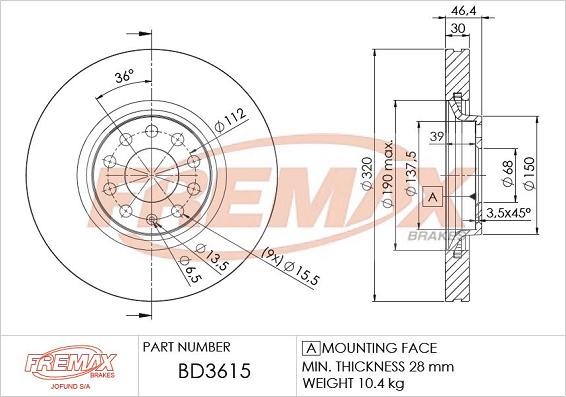 FREMAX BD-3615 - Тормозной диск autospares.lv