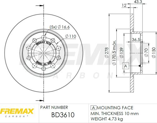 FREMAX BD-3610 - Тормозной диск autospares.lv