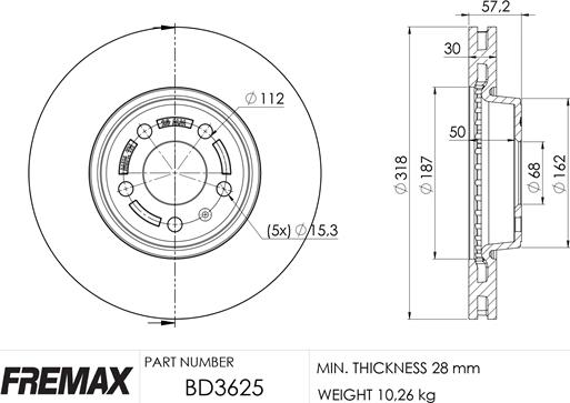 FREMAX BD-3625 - Тормозной диск autospares.lv