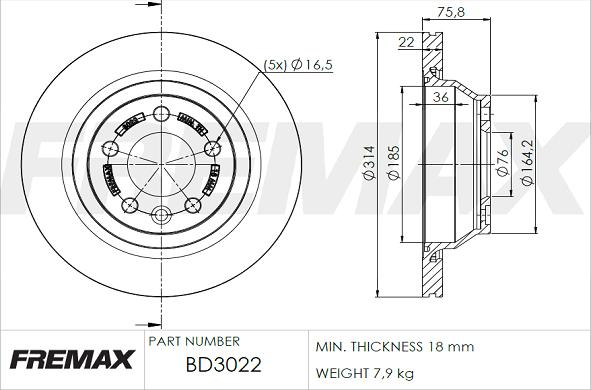 FREMAX BD-3022 - Тормозной диск autospares.lv