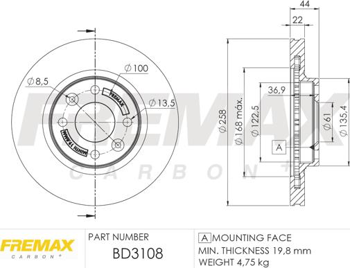 FREMAX BD-3108 - Тормозной диск autospares.lv