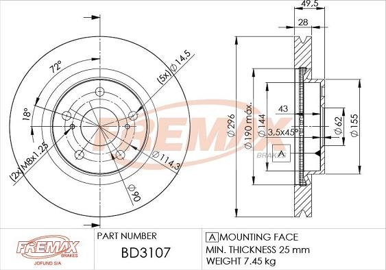 FREMAX BD-3107 - Тормозной диск autospares.lv