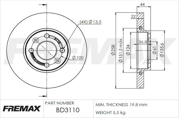 FREMAX BD-3110 - Тормозной диск autospares.lv