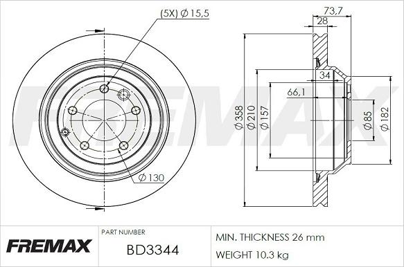 FREMAX BD-3344 - Тормозной диск autospares.lv