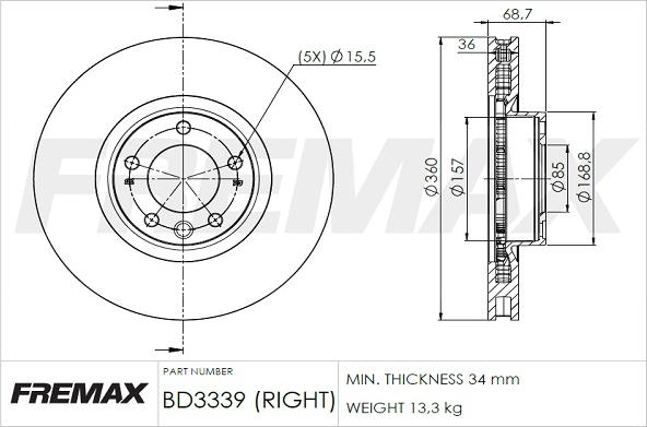 FREMAX BD-3339 - Тормозной диск autospares.lv