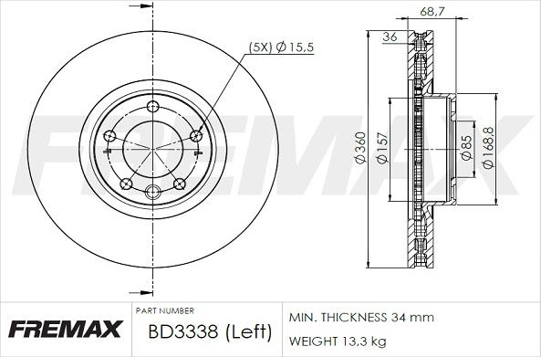 FREMAX BD-3338 - Тормозной диск autospares.lv